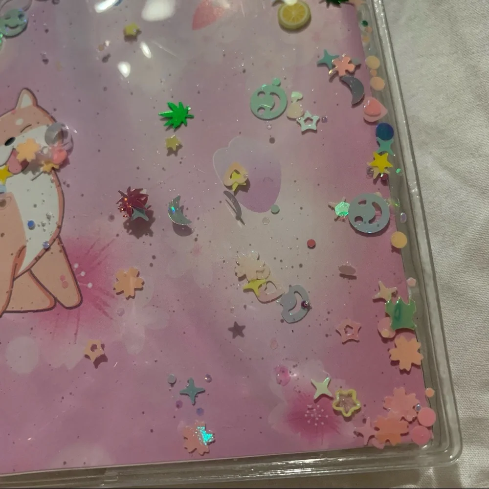 Pink Cherry Blossom Design Small Notebook w/ Water Gel Front Cover with Sequins